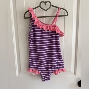 Ruffle Girl size 12/14 Purple and Pink Striped one-piece Swimsuit bathing suit